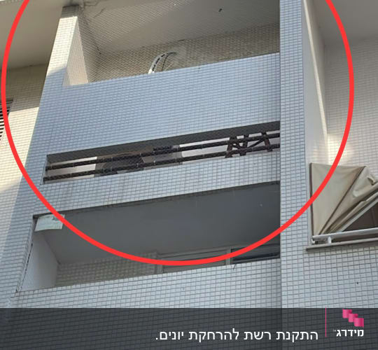 התקנת רשת נגד יונים במסתור כביסה בבניין מגורים